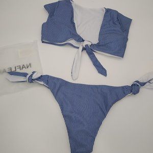 Short Sleeve Tie Front Bikini Tie Side Bottoms